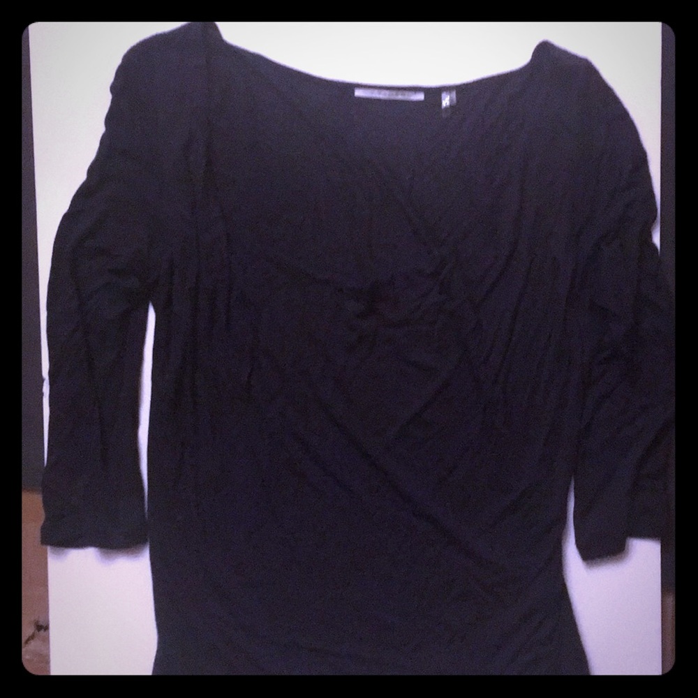 Tahari Black Three Quarter Draped Crepe M shirt